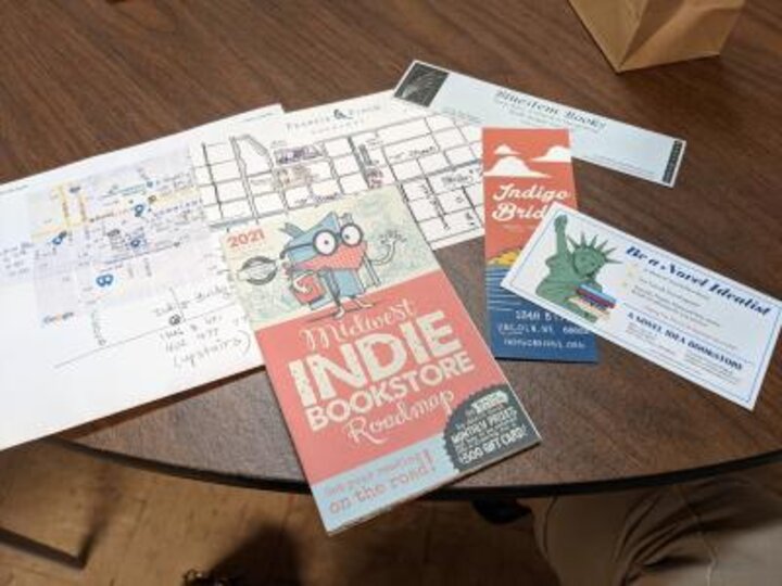 Close up of Indie Bookstore Roadmap and other papers.