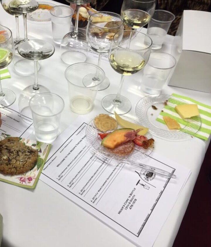 Wine tasting place setting with light food pairings.